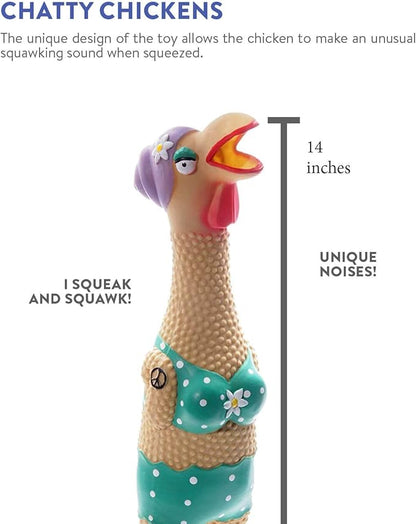 Outward Hound Squawkers Grandma Hippie Chick Latex Rubber Chicken Interactive Dog Toy, Large