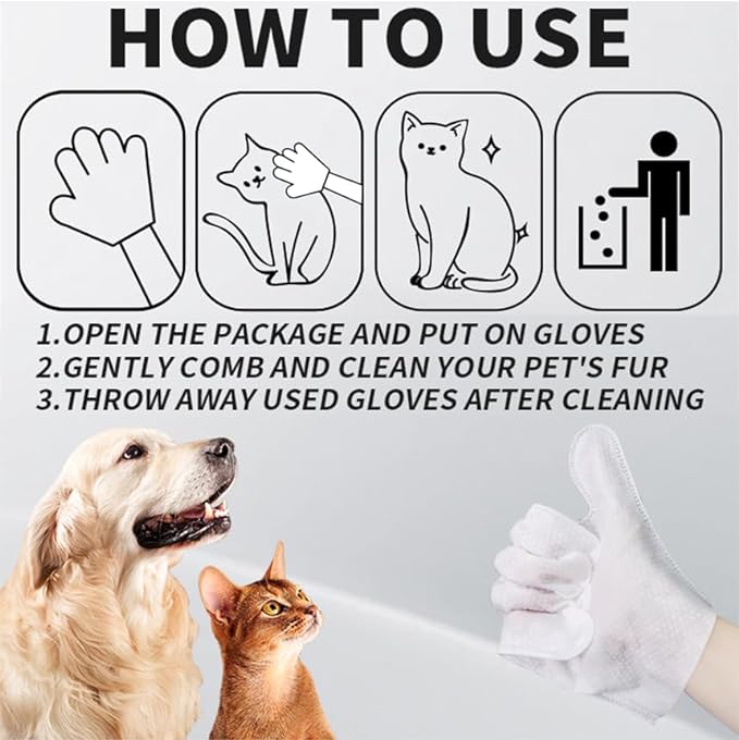 Cleaning Glove for Dog and Cat, Wipes Gloves for Dog and Cat Fur Face, Ear, Eye, Paws Cleaning Wipes Pet Wash Free Gloves, Grooming Wipes for Pet No Rinse Thick Dog Wipes Gloves(6 Pcs)
