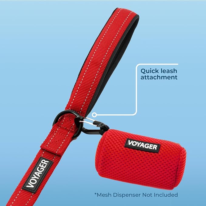 Voyager Reflective Dog Leash with Neoprene Handle, 5ft Long, Supports Small, Medium, and Large Breed Puppies, Cute and Heavy Duty for Walking, Running, and Training - Red (Leash), M