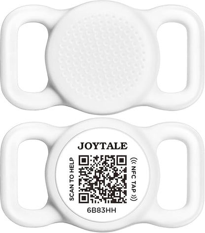 Joytale [ NO APP Required ] Silent Silicone QR Code Dog Tag, Slide On Dog Tags for 1 Inch Wide Collars or Vest, NFC Pet Online Profile, Scan QR to Send Location Alert Email, White, M