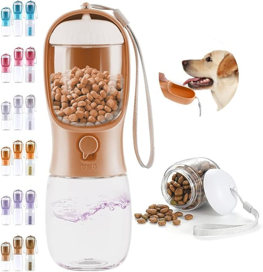 Dog Water Bottle 2 in 1, Leak Proof Portable Pet Water Bottle with Food Container, Outdoor Portable Water Dispenser for Dog, Puppy Supply for Walking, Hike, Camping, Travel(10oz Orange Pink)