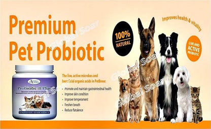 Probiotic 8 Plus Pet Probiotics | Enzymes & Fiber for Digestion | Natural Herbal Digestive Supplement |Reduces Indigestion | Specially for Cat & Dogs (500g) (Two bottles bundle)