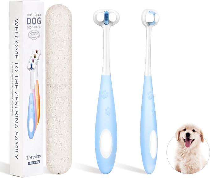 Ultra Soft Nano Bristles Dog Toothbrush,Pet Dental Care Kit,3 Sided Design for Easy Teeth Cleaning,Suitable for All Dogs,for Your Pet's Sensitive Teeth and Gums