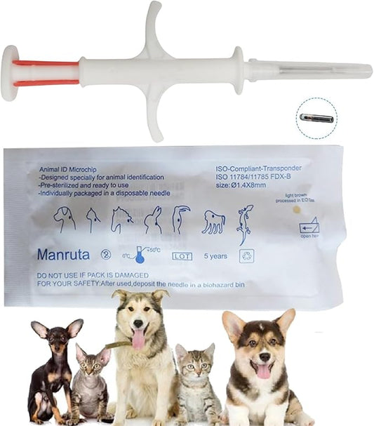 Microchip for Dogs and Cats Universal Standard 20 Pack 1.4x8mm 15 Gauge Needle Pet Identification ID Tags ISO 11784/5 FDX-B