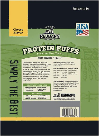 Redbarn All-Natural Protein Puffs Crunchy Treats for Dogs and Puppies, Cheese Flavor - Premium Grain-Free High Protein Low Fat Bites - Made in USA with No Artificial Ingredients - 1 oz Bag