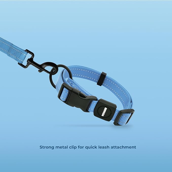 Voyager Reflective Dog Leash Collar Set with Neoprene Handle Supports Small, Medium, and Large Breed Puppies, Cute and Heavy Duty for Walking, Running, and Training - Baby Blue, M