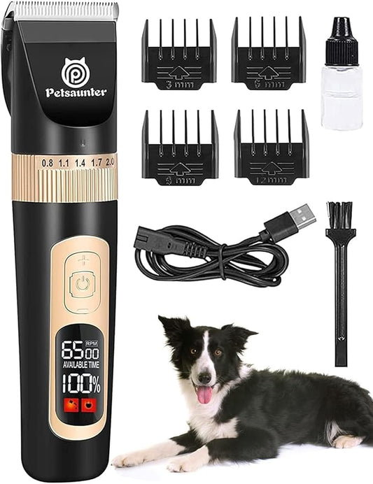 Dog Clippers for Grooming, 4-Speed & LCD, Low Noise Electric Dog Trimmer for Grooming, Cordless Rechargeable Dog Hair Clippers, Super Quiet for Dogs & Pets with Thick or Heavy Coats(C95)