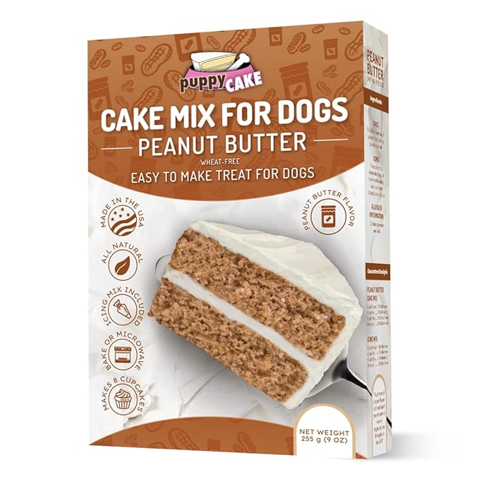 Puppy Cake Cake and Ice Cream All Natural Fluffy & Moist Dog Birthday Cake Kit in with Peanut Butter, Your Choice of Ice Cream Mix, Bone Silicone Pan and 24 Candles (Bacon) Made in USA