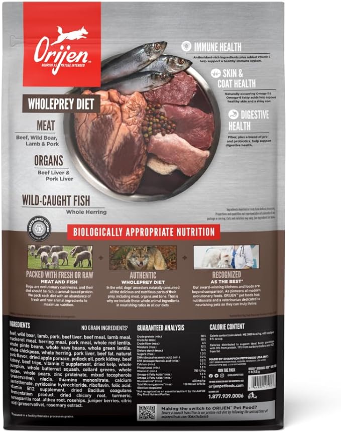 ORIJEN Dog Regional Red Recipe, 13lb, High-Protein Grain-Free Dry Dog Food, Packaging May Vary
