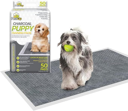 PetsUp Charcoal Puppy Training Pads - Pee Pads with Odor Control for Puppies & Dogs - Quick Dry Puppy Potty Training Pad - Non-Woven Surface, Deodorizing Filter, Quilted Gel Core - 22x23, 50-Pack