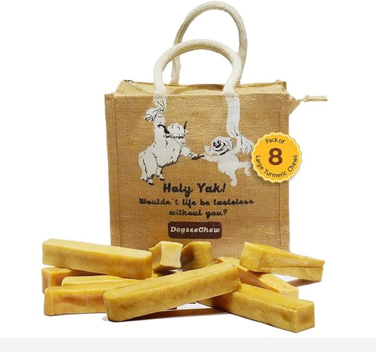 Dogsee Himalayan Yak Milk Dog Chews with Turmeric Value Pack 2lb (Large - 8 Chews) | Anti-inflammatory | Great for Oral Hygiene | Odorless Dental Dog Treats