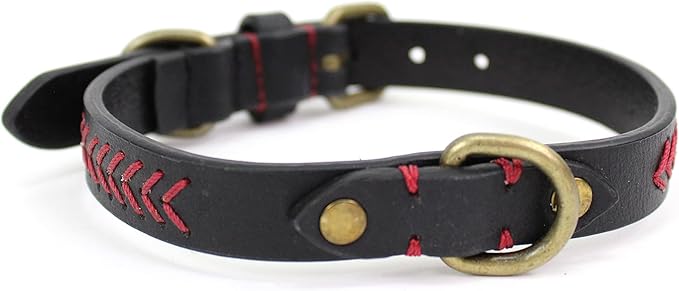 Rawlings | Baseball Stitch Leather Dog Collar | Multiple Sizes | Multiple Colors