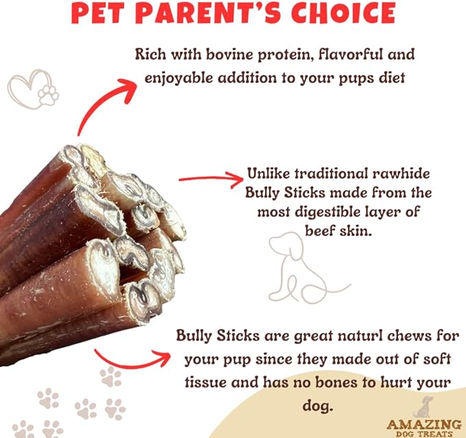 Amazing Dog Treats - Bully Sticks for Small Dogs (6 Inch Junior - 12 Count) - Premium Thin Bully Sticks for Dogs - Best Bully Stick Dog Chews - Bully Bones for Puppies and Small Breeds
