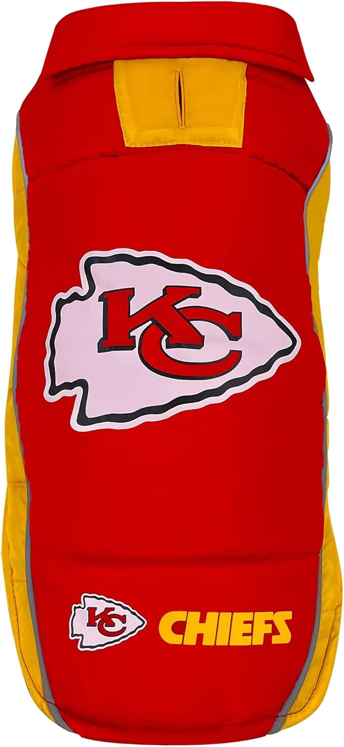 Pets First Kansas City Chiefs Puffer Vest, Small, Waterproof Dog Coat, NFL Licensed Pet Warming Sports Jacket