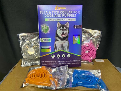 4 Pack Flea Collar for Dogs, 8 Months Flea and Tick Collar for Dogs Puppies, Flea and Tick Prevention for Dogs, Adjustable Waterproof Dog Flea Collar, Dog Flea Tick Treatment-Pink Black Orange Gray