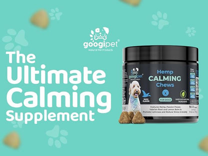 Googipet Hemp Calming Chews for Dogs - Separation Anxiety Relief for Dogs, Dog Calming Chews with Valerian Root, & Hemp, Non-Drowsy Dog Calming Treats - Helps Aid with Thunder, Shaking & Barking