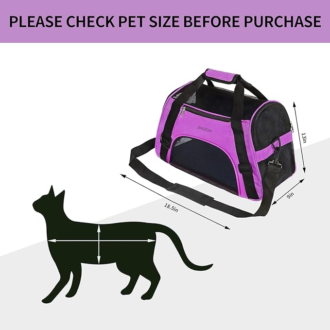 JMOON Cat Carrier Soft-Sided Airline Approved Pet Carrier Bag,Pet Travel Carrier for Cats,Dogs Puppy Comfort Portable Foldable Pet Bag (Medium, Purple)