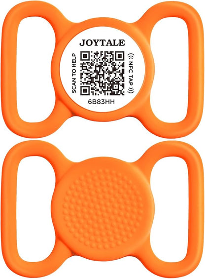 Joytale [ NO APP Required ] Silent Silicone QR Code Dog Tag, Slide On Dog Tags for 1.2-1.6Inch Wide Collars or Vest, NFC Pet Online Profile, Scan QR to Send Location Alert Email, Orange, L