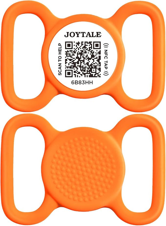 Joytale [ NO APP Required ] Silent Silicone QR Code Dog Tag, Slide On Dog Tags for 1.2-1.6Inch Wide Collars or Vest, NFC Pet Online Profile, Scan QR to Send Location Alert Email, Orange, L