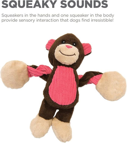 Outward Hound Baby Pulleez Monkey Squeaky Plush Dog Toy with Ropes for Pull-Through Tugging Action