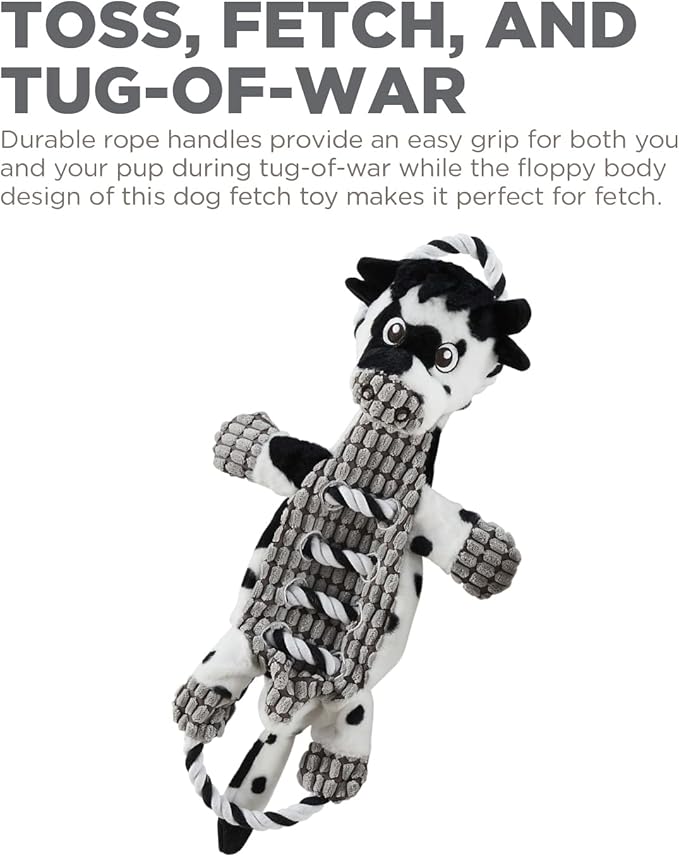 Charming Pet Outward Hound Ropes-A-Go-Go Cow Interactive Plush Squeaky Dog Tug Toy