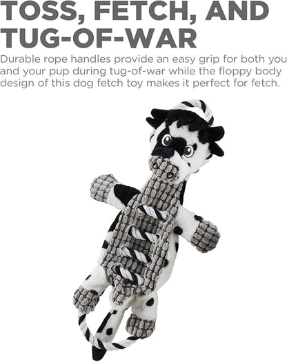 Charming Pet Outward Hound Ropes-A-Go-Go Cow Interactive Plush Squeaky Dog Tug Toy