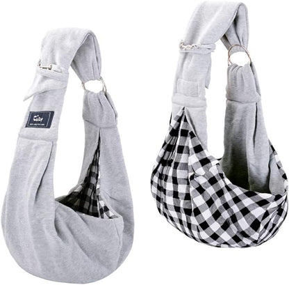 CUBY Dog and Cat Sling Carrier - Hands Free Reversible Pet Papoose Bag - Soft Pouch and Tote Design - Suitable for Puppy, Small Dogs Cats Outdoor (Grey, Adjust strap 1.0)