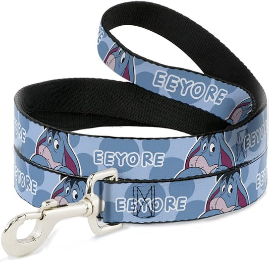 Disney Pet Leash, Dog Leash, Winnie The Pooh Eeyore Text and Expression Close Up Dot Blues, 6 Feet Long 1.5 Inch Wide
