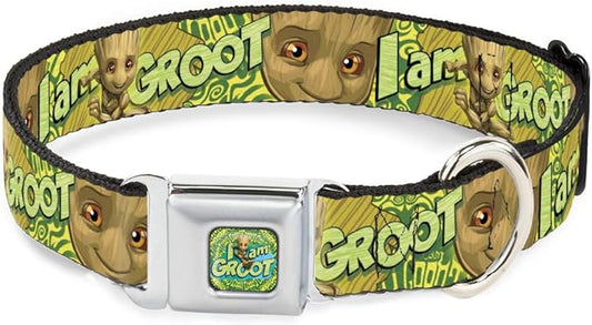 Buckle-Down Dog Collar Seatbelt Buckle Baby Groot Pose Face I Am Groot Browns Greens Yellows 9 to 15 Inches 1.0 Inch Wide, Multi Color (DC-SB-MCJP-WMC185-1.0-S)