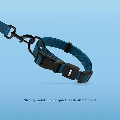 Voyager Reflective Dog Leash Collar Set with Neoprene Handle Supports Small, Medium, and Large Breed Puppies, Cute and Heavy Duty for Walking, Running, and Training - Blue, L