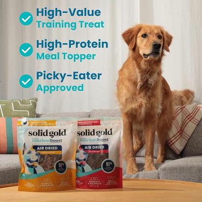 Solid Gold Air Dried Dog Food Toppers for Picky Eaters - Healthy Dog Treats Made with Real Beef to Serve as Meal Topper or Dog Treat - Supports Muscle Growth, Immunity, and Healthy Digestion - 4 oz