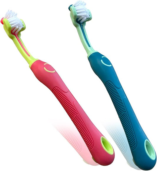 Dog Toothbrush, 2-Pack, Pink and Green, Battery Powered, Suitable for Most Dogs and Cats, Three-Sided Design for Easy Teeth Cleaning