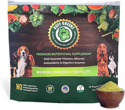 Ruff Greens - Hip & Joint Supplement For Dogs - Probiotics Digestive Enzymes Powder for Mobility Support, Essential Vitamins & Minerals, 6.9 ounce