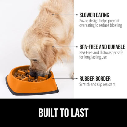 Gorilla Grip Slow Feeder Dog and Cat Bowls, Interactive Puzzle Toy for Dogs and Cats Food Training, Keeps Pets Busy and Prevents Puppy Overeating, Large, Small Breeds, 100% BPA Free, 4 Cup Orange