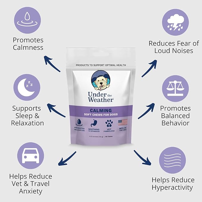 Under the Weather Pet Soft Dog Chew Supplements for Calming and Probiotics | Supports Relaxation and Normal Emotional Balance in Dogs (Calming, 60 Count)