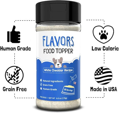Flavors Food Topper for Dogs - White Cheddar Recipe - Natural, Grain Free - Perfect Seasoning, Gravy, Sprinkle and Liquid Treat Mix for Picky Dog or Puppy, 6 oz