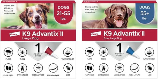 K9 Advantix II XL Dog Over 55 lbs & K9 Advantix II Large Dog 21-55 lbs Vet-Recommended Flea, Tick & Mosquito Treatment & Prevention | 1-Mo Supply Each