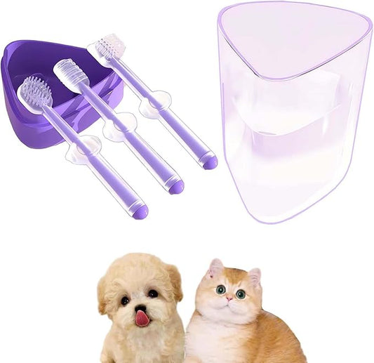 3 Pack Multi Angle Dog Toothbrush with Case for Small Dog & Cat, Soft Silicone Dog Tooth Brushing Kit for Puppies & XSmall Breed, Durable Dog Dental Care to Remove Plaque for Teeth Cleaning. (Purple)