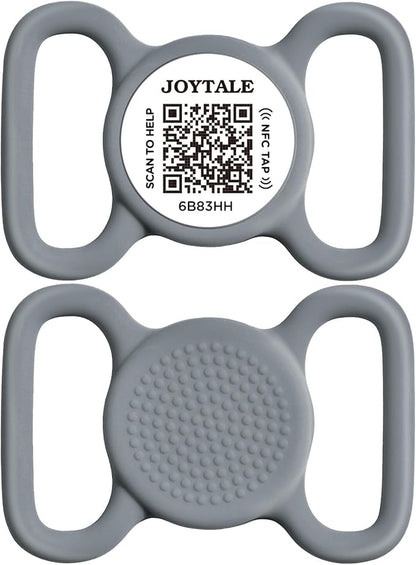 Joytale [ NO APP Required ] Silent Silicone QR Code Dog Tag, Slide On Dog Tags for 1.2-1.6Inch Wide Collars or Vest, NFC Pet Online Profile, Scan QR to Send Location Alert Email, Gray, L