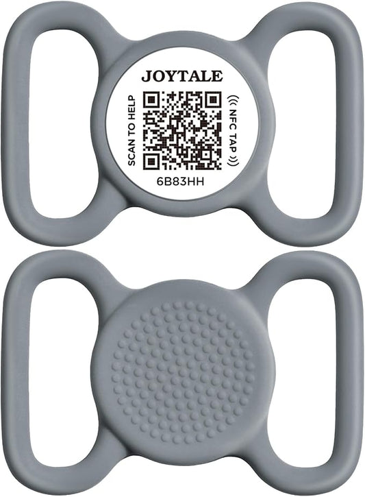 Joytale [ NO APP Required ] Silent Silicone QR Code Dog Tag, Slide On Dog Tags for 1.2-1.6Inch Wide Collars or Vest, NFC Pet Online Profile, Scan QR to Send Location Alert Email, Gray, L