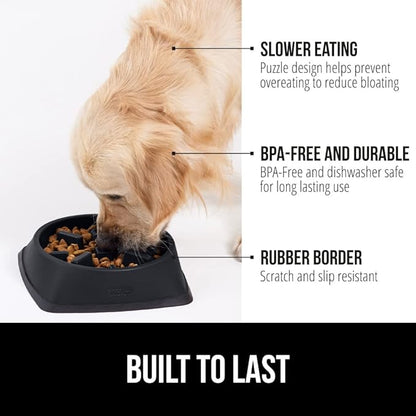 Gorilla Grip Slow Feeder Dog and Cat Bowls, Interactive Puzzle Toy for Dogs and Cats Food Training, Keeps Pets Busy and Prevents Puppy Overeating, Large, Small Breeds, 100% BPA Free, 4 Cup Black