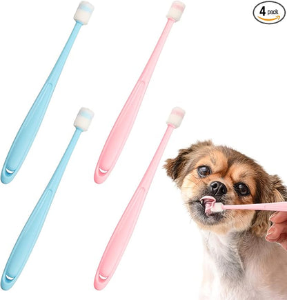 4 Pack Cat & Dog Toothbrush 360 Degree Cleaning Soft Bristled Brush Dental Care Protect Teeth Deep and Effective Pet Tooth Cleaning Tools for Cat and Dogs (Pink+Blue)