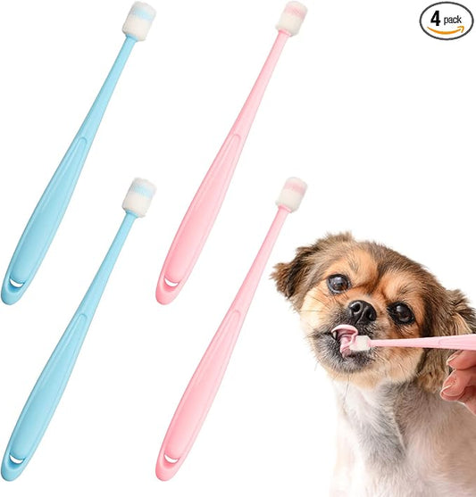 4 Pack Cat & Dog Toothbrush 360 Degree Cleaning Soft Bristled Brush Dental Care Protect Teeth Deep and Effective Pet Tooth Cleaning Tools for Cat and Dogs (Pink+Blue)