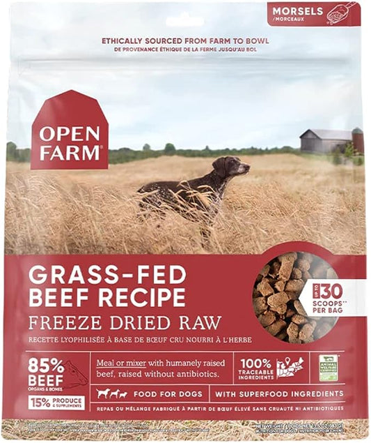 Open Farm Freeze Dried Raw Dog Food, Humanely Raised Meat Recipe with Non-GMO Superfoods and No Artificial Flavors or Preservatives (3.5 Ounce (Pack of 1), Grass Fed Beef Recipe)