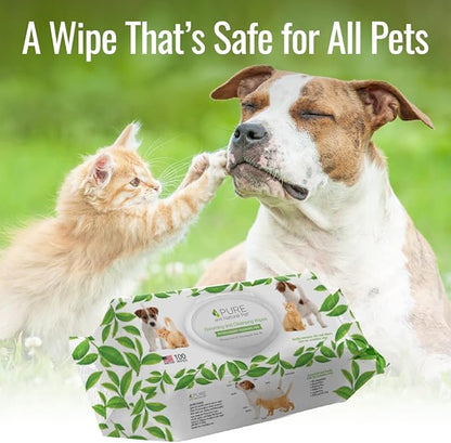 Pure and Natural Pet Grooming and Cleansing Wipes for All Pets (Unscented) 100 ct.
