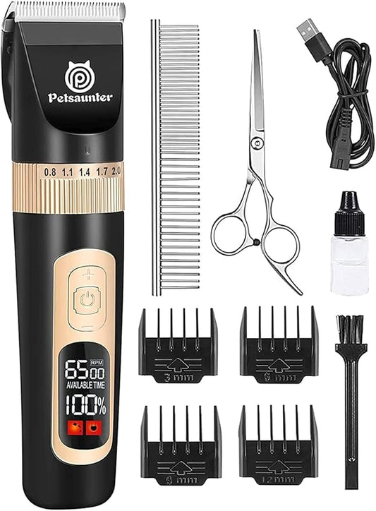 Dog Clippers for Grooming Kit, 4-Speed & LCD, Low Noise Electric Dog Trimmer for Grooming, Cordless Rechargeable Dog Hair Clippers, Quiet for Dogs & Pets with Thick or Heavy Coats(C95 Set)