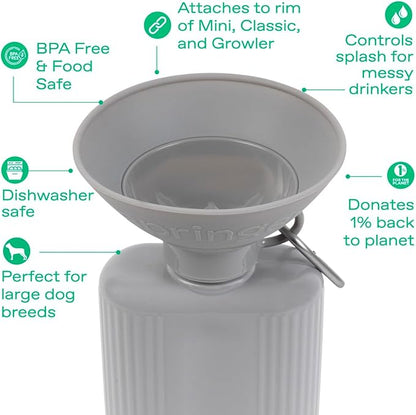 Springer Splash Shield for Mini, Classic, Growler Dog Travel Bottles - Mess Proofer & Bowl Expander for Large Breeds - BPA-Free Silicone (Not Compatible with Flip Bottle) – Grey