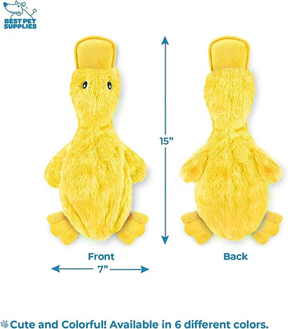 Best Pet Supplies Crinkle Dog Toy for Small, Medium, and Large Breeds, Cute No Stuffing Duck with Soft Squeaker, Fun for Indoor Puppies and Senior Pups, Plush No Mess Chew and Play, Large, Yellow