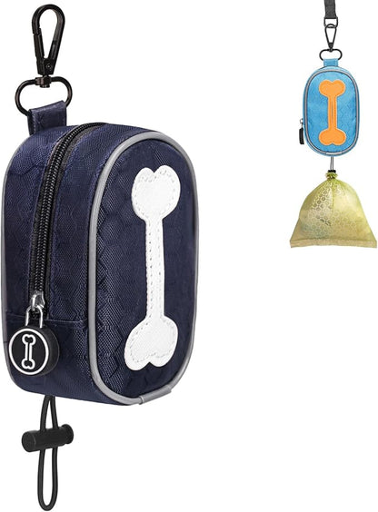 Hands Free Dog Poop Bag Holder for Leash with Big Opening, Dog Poop Bag Holder, Zippered Pouch with Carabiner Hook Waterproof Dog Poop Bag Holder(1 Doggy Bag) (Dark Blue)
