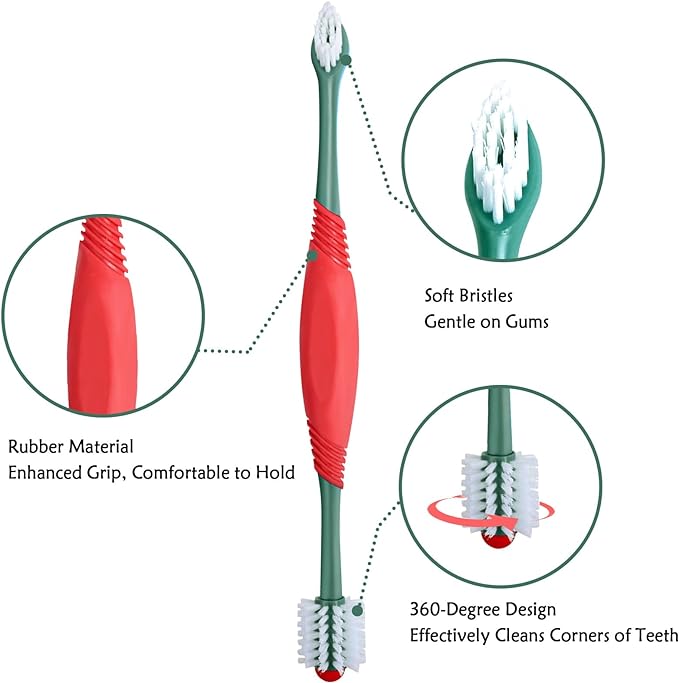 2PCS Dog Toothbrush 360 Degree Dog Tooth Brush, Dual Head Dog Tooth Brushing Kit Non Slip Toothbrush for Dogs and Cat Teeth Clean Pet Toothbrush Dental Care